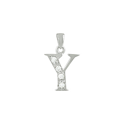 Sterling Silver "Y" Pendant with White CZ