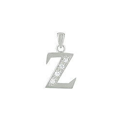 Sterling Silver "Z" Pendant with White CZ