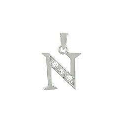 Sterling Silver "N" Pendant with White CZ