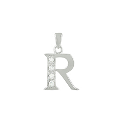 Sterling Silver "R" Pendant with White CZ