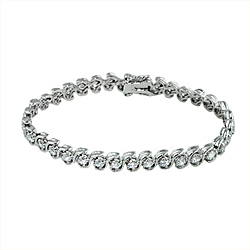 Sterling Silver Rhodium Plated 6.5mm Wave and CZ Stone Tennis Bracelet