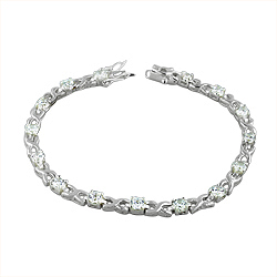 Sterling Silver Long X and O Bracelet with White CZ
