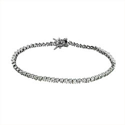 Sterling Silver Rhodium Plated 2.5mm Wave and CZ Stone Tennis Bracelet