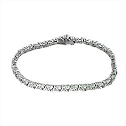 Sterling Silver Rhodium Plated 4mm V Bars and CZ Stone Tennis Bracelet