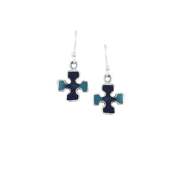 Sterling Silver Cross Dangle Earrings with Blue and Navy Enamel Inlay