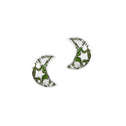 Sterling Silver Half-Moon Stud Earrings with Green Enamel