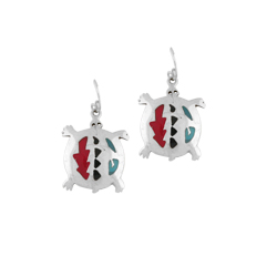 Sterling Silver Turtle Dangle Earrings with Multicolor Enamel Inlays
