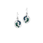 Sterling Silver Round Dangle Earrings with Blue and Navy Pisces Enamel Inlay