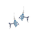 Sterling Silver Fish Dangle Earrings with Blue Enamel Dots