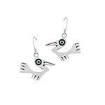 Sterling Silver Pelican Dangle Earrings with Green Enamel Eye