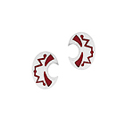 Sterling Silver C-Shaped Stud Earrings with Red Enamel Zigzags