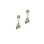Sterling Silver Circle and Triangle Stud Earrings with Green Enamel