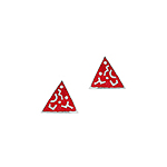 Sterling Silver Triangle Stud Earrings with Red Enamel Tribal Pattern