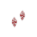 Sterling Silver Diamond-Shaped Stud Earrings with Red Enamel Tribal Pattern