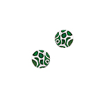 Sterling Silver Round Stud Earrings with Green Circles and Lines Enamel Pattern