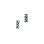 Sterling Silver Patterned Rectangle Stud Earrings with Green Enamel