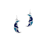 Sterling Silver Moon Dangle Earrings with Blue Enamel Inlays